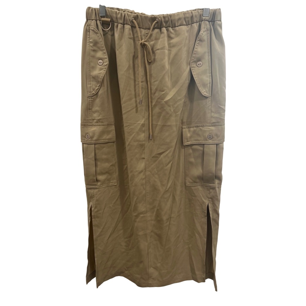 Joie Khaki Tan Cargo Maxi Skirt Elastic Drawstring Waist Utility Slits Size 8